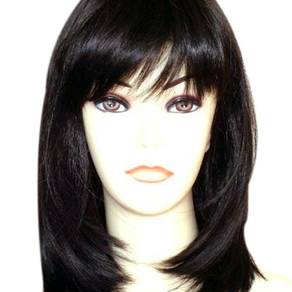 Black Wigs with Hair Bangs Medium Long Straight Layered Synthetic Hair Wigs for